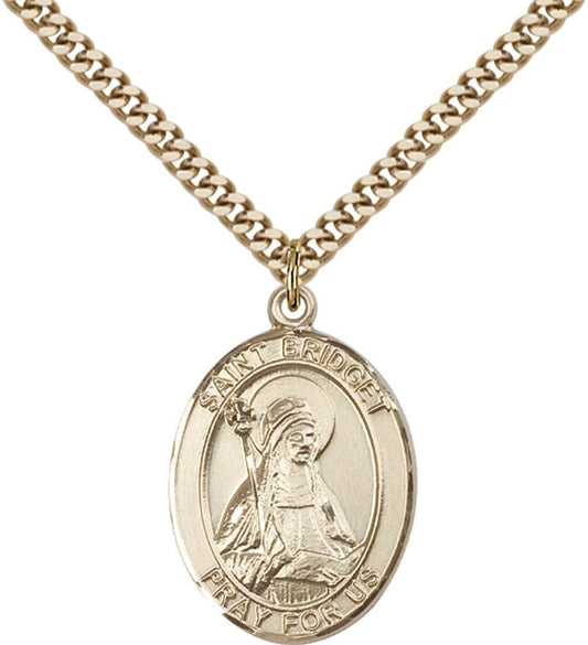 14kt Gold Filled St. Bridget of Sweden Pendant with 24 inch Gold Plate Heavy Curb Chain