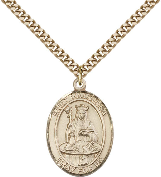 14kt Gold Filled St. Walburga Pendant with 24 inch Gold Plate Heavy Curb Chain