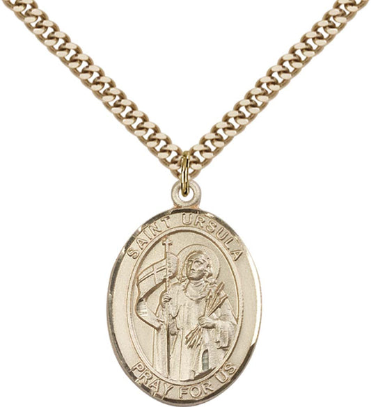 14kt Gold Filled St. Ursula Pendant with 24 inch Gold Plate Heavy Curb Chain