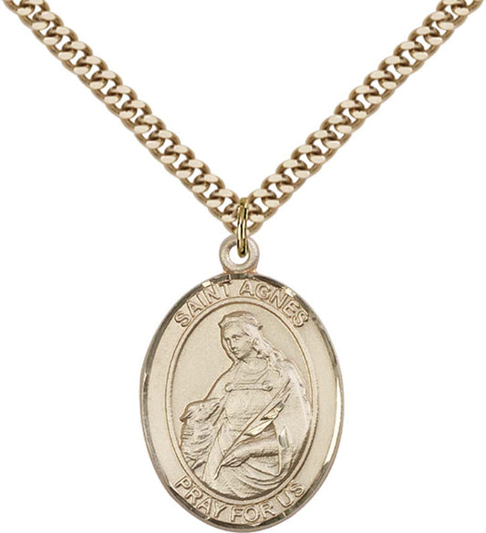 14kt Gold Filled St. Agnes of Rome Pendant with 24 inch Gold Plate Heavy Curb Chain