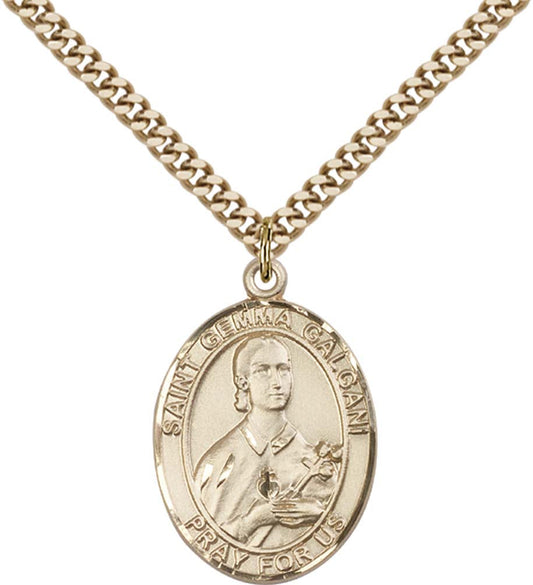 14kt Gold Filled St. Gemma Galgani Pendant with 24 inch Gold Plate Heavy Curb Chain