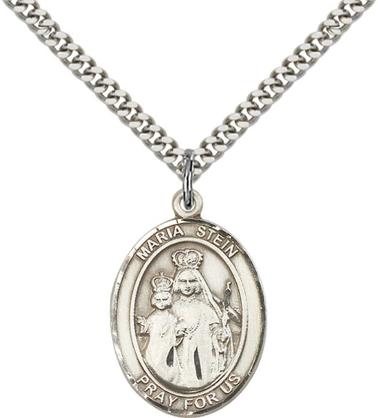 Sterling Silver Maria Stein Pendant with 24 Inch Light Rhodium Heavy Curb Chain