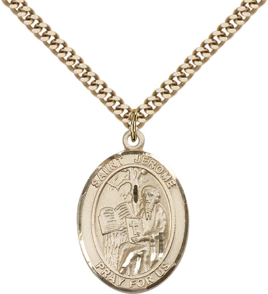 14kt Gold Filled St. Jerome Pendant with 24 inch Gold Plate Heavy Curb Chain