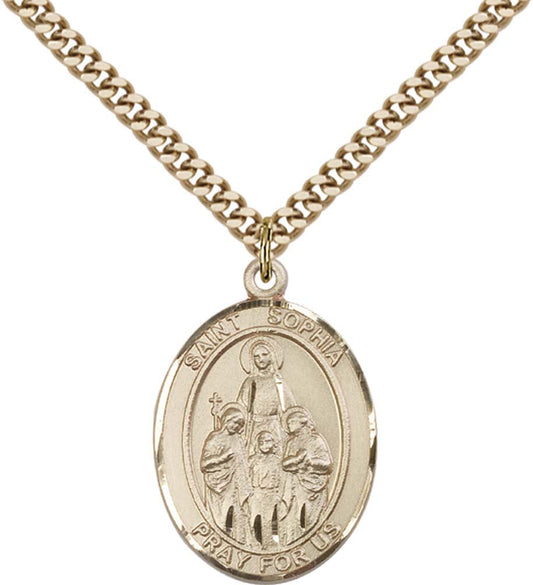 14kt Gold Filled St. Sophia Pendant with 24 inch Gold Plate Heavy Curb Chain