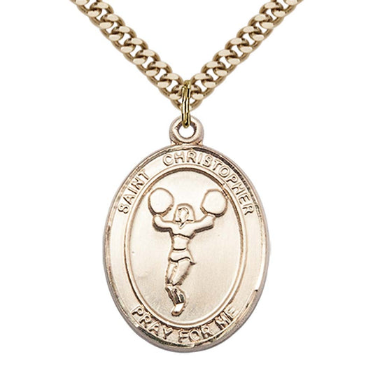 14kt Gold Filled St. Christopher Pendant with 24 inch Gold Plate Heavy Curb Chain - Large  140-1