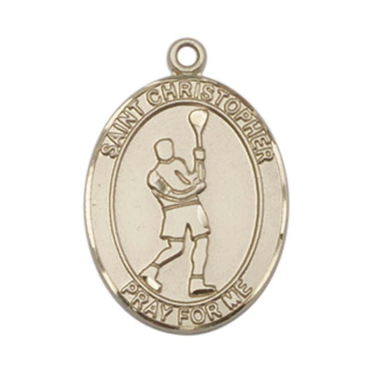 14kt Gold St. Christopher/Lacrosse Medal - Large
