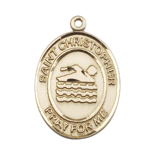 14kt Gold St. Christopher Medal - Large Swimming