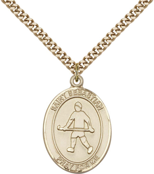 14kt Gold Filled St. Sebastian/Field Hockey Pendant with 24 inch Gold Plate Heavy Curb Chain