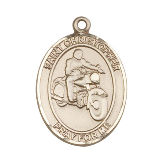 14kt Gold St. Christopher Medal - Large Motorcycle
