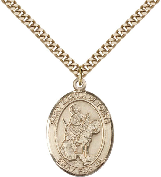 14kt Gold Filled St. Martin of Tours Pendant with 24 inch Gold Plate Heavy Curb Chain