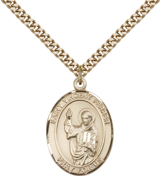 14kt Gold Filled St. Vincent Ferrer Pendant with 24 inch Gold Plate Heavy Curb Chain