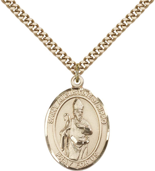 14kt Gold Filled St. Augustine of Hippo Pendant with 24 inch Gold Plate Heavy Curb Chain