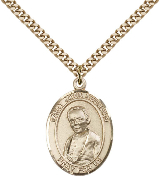 14kt Gold Filled St. John Neumann Pendant with 24 inch Gold Plate Heavy Curb Chain