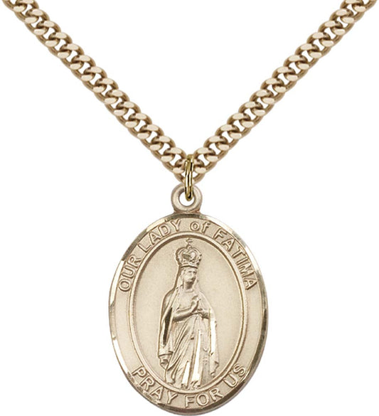 14kt Gold Filled O/L of Fatima Pendant with 24 inch Gold Plate Heavy Curb Chain