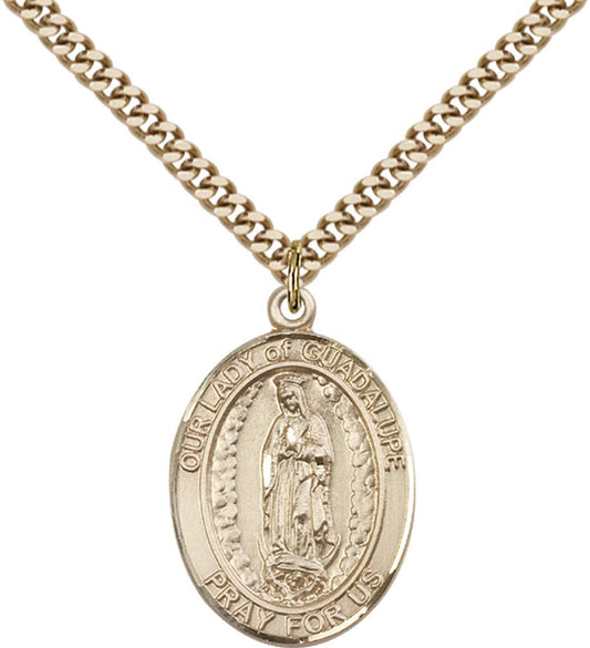 14kt Gold Filled O/L of Guadalupe Pendant with 24 inch Gold Plate Heavy Curb Chain