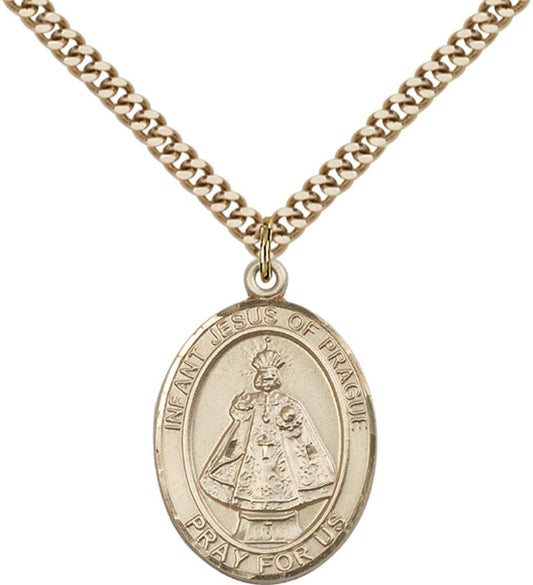 14kt Gold Filled Infant of Prague Pendant with 24 inch Gold Plate Heavy Curb Chain