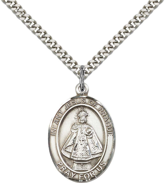 Sterling Silver Infant of Prague Pendant with 24 Inch Light Rhodium Heavy Curb Chain