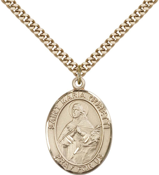 14kt Gold Filled St. Maria Goretti Pendant with 24 inch Gold Plate Heavy Curb Chain