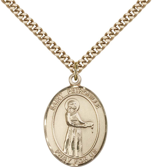 14kt Gold Filled St. Petronille Pendant with 24 inch Gold Plate Heavy Curb Chain