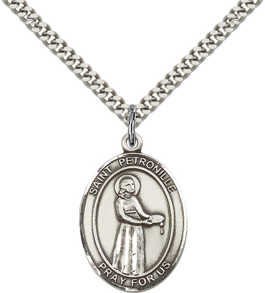 Sterling Silver St. Petronille Pendant with 24 Inch Light Rhodium Heavy Curb Chain