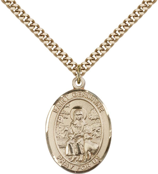 14kt Gold Filled St. Germaine Cousin Pendant with 24 inch Gold Plate Heavy Curb Chain
