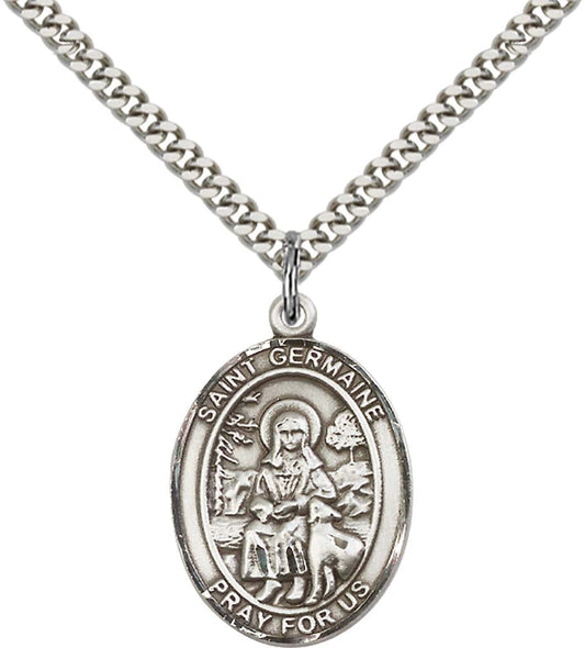 Sterling Silver St. Germaine Cousin Pendant with 24 Inch Light Rhodium Heavy Curb Chain