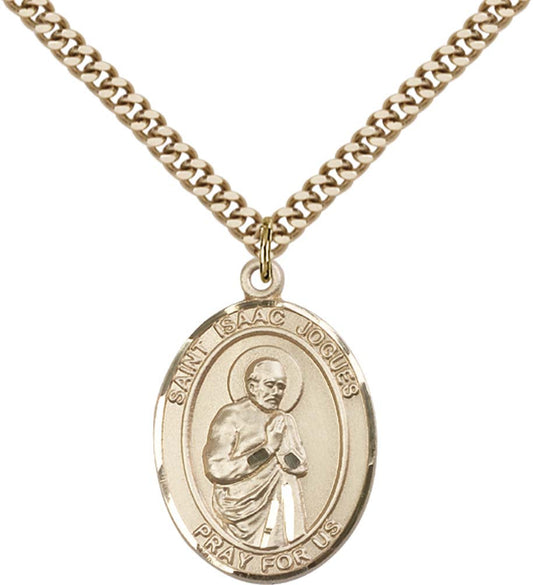 14kt Gold Filled St. Isaac Jogues Pendant with 24 inch Gold Plate Heavy Curb Chain