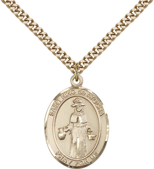 14kt Gold Filled St. Nino de Atocha Pendant with 24 inch Gold Plate Heavy Curb Chain