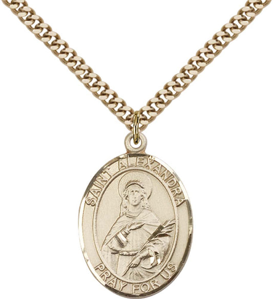 14kt Gold Filled St. Alexandra Pendant with 24 inch Gold Plate Heavy Curb Chain