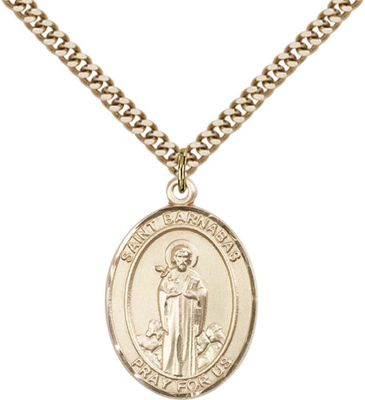14kt Gold Filled St. Barnabas Pendant with 24 inch Gold Plate Heavy Curb Chain
