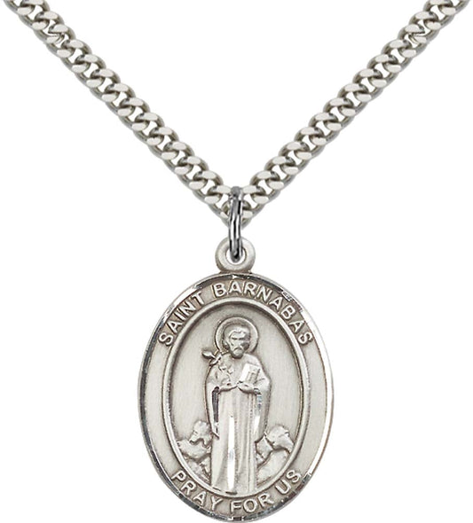 Sterling Silver St. Barnabas Pendant with 24 Inch Light Rhodium Heavy Curb Chain