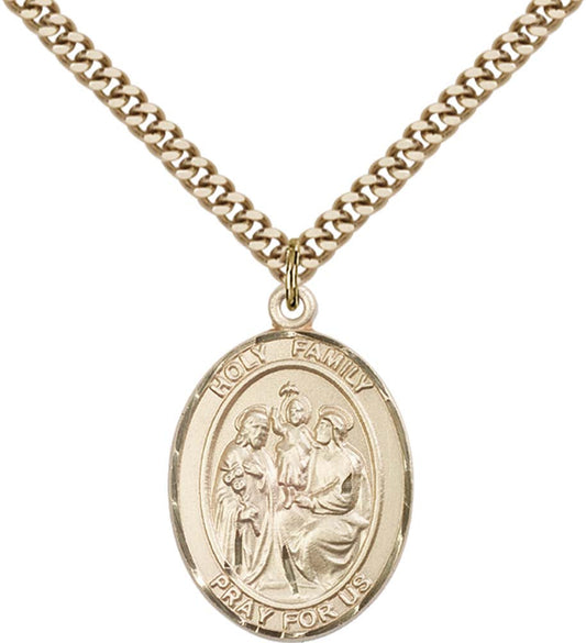 14kt Gold Filled Holy Family Pendant with 24 inch Gold Plate Heavy Curb Chain