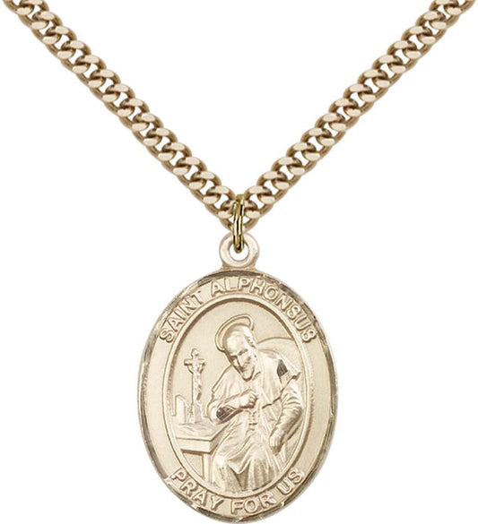 14kt Gold Filled St. Alphonsus Pendant with 24 inch Gold Plate Heavy Curb Chain