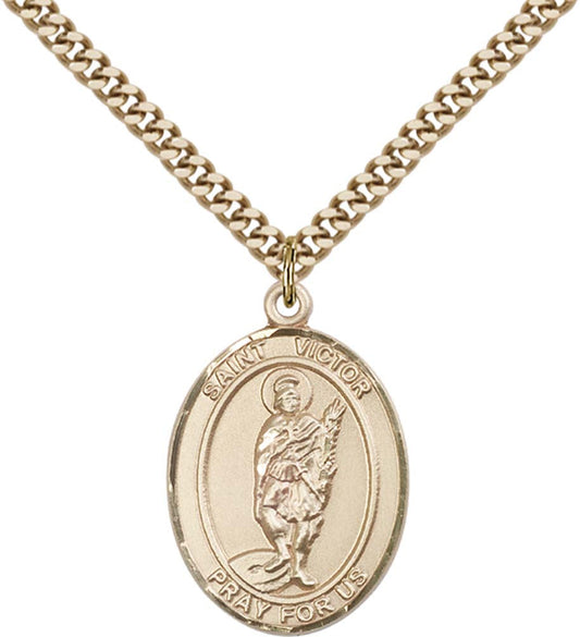 14kt Gold Filled St. Victor of Marseilles Pendant with 24 inch Gold Plate Heavy Curb Chain