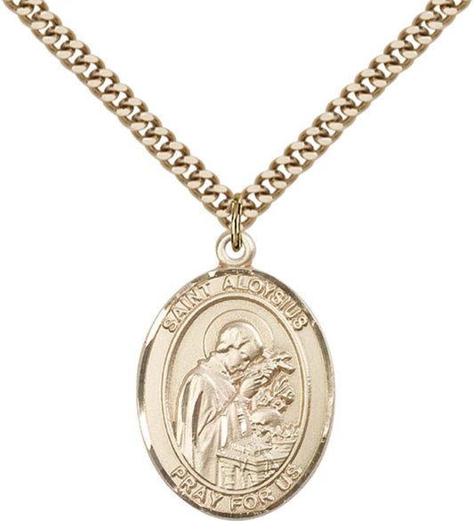 14kt Gold Filled St. Aloysius Gonzaga Pendant with 24 inch Gold Plate Heavy Curb Chain