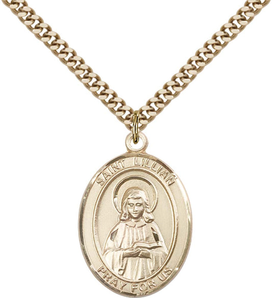 14kt Gold Filled St. Lillian Pendant with 24 inch Gold Plate Heavy Curb Chain