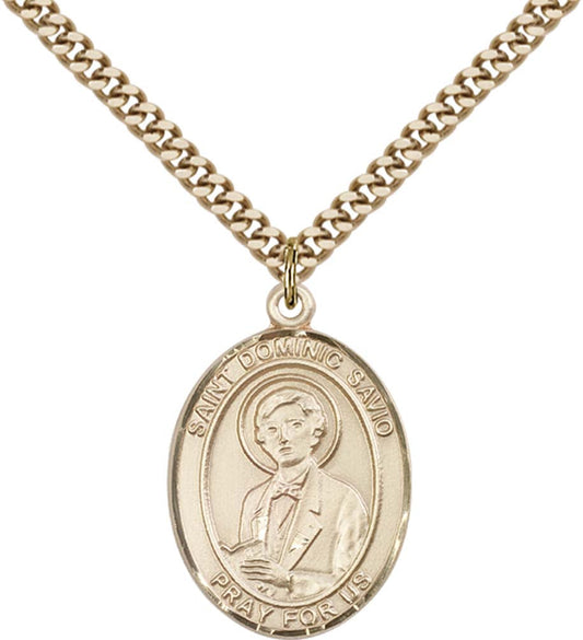 14kt Gold Filled St. Dominic Savio Pendant with 24 inch Gold Plate Heavy Curb Chain
