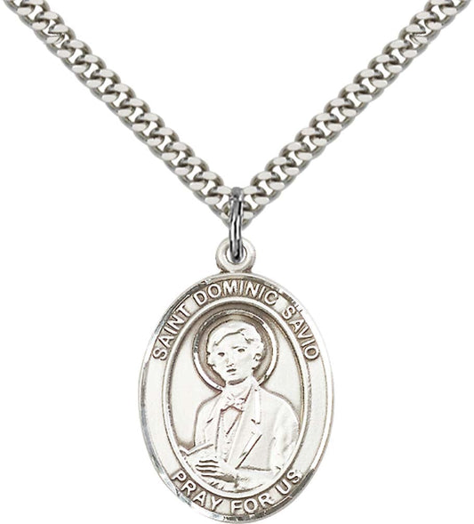 Sterling Silver St. Dominic Savio Pendant with 24 Inch Light Rhodium Heavy Curb Chain