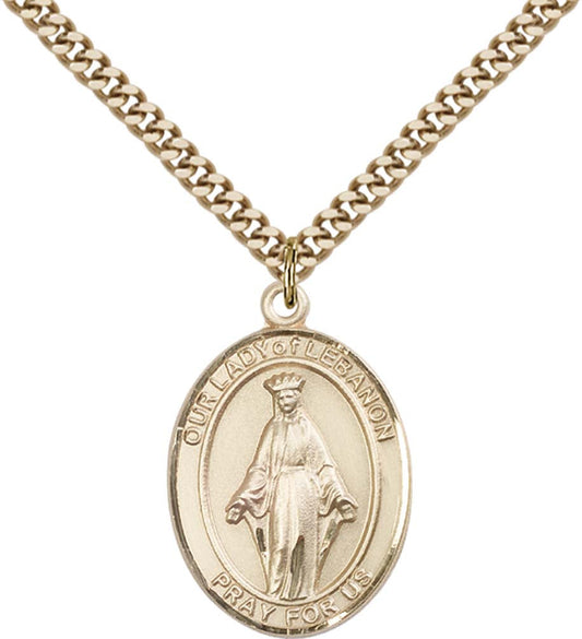 14kt Gold Filled O/L of Lebanon Pendant with 24 inch Gold Plate Heavy Curb Chain
