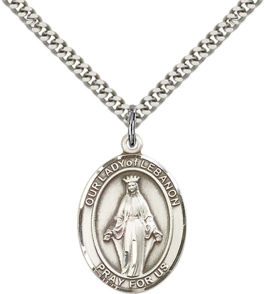 Sterling Silver O/L of Lebanon Pendant with 24 Inch Light Rhodium Heavy Curb Chain
