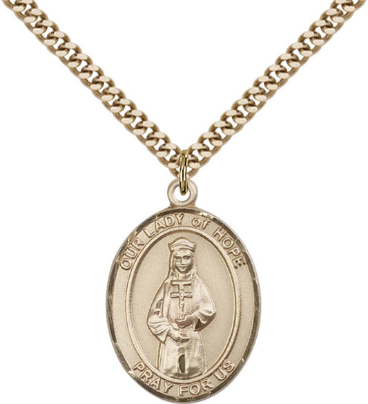 14kt Gold Filled O/L of Hope Pendant with 24 inch Gold Plate Heavy Curb Chain
