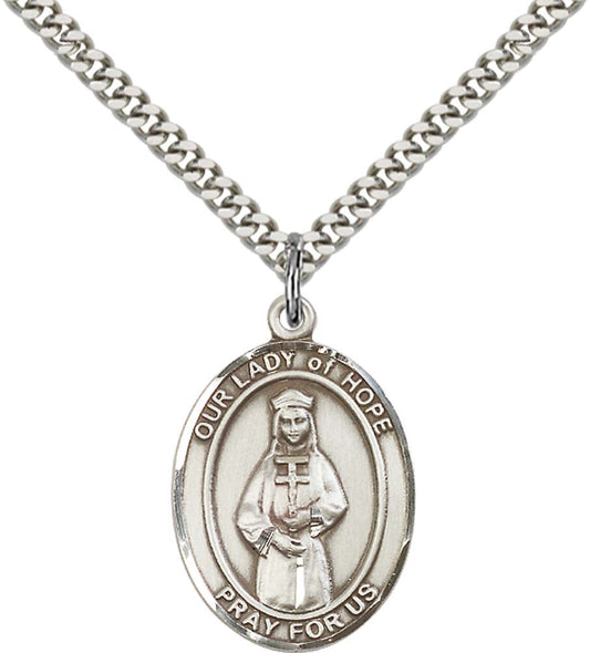 Sterling Silver O/L of Hope Pendant with 24 Inch Light Rhodium Heavy Curb Chain