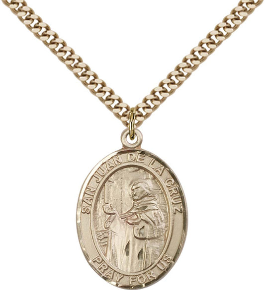 14kt Gold Filled San Juan de La Cruz Pendant with 24 inch Gold Plate Heavy Curb Chain