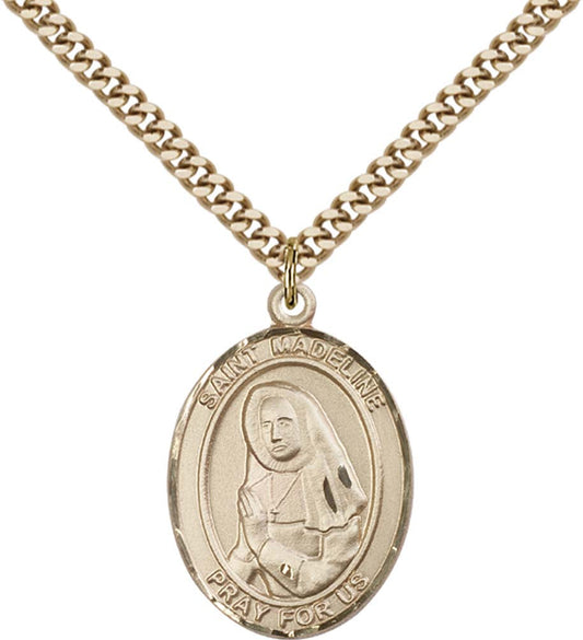 14kt Gold Filled St. Madeline Sophie Barat Pendant with 24 inch Gold Plate Heavy Curb Chain