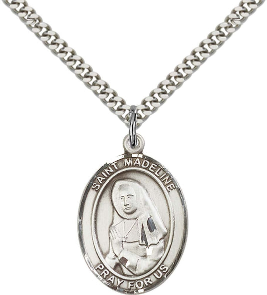 Sterling Silver St. Madeline Sophie Barat Pendant with 24 Inch Light Rhodium Heavy Curb Chain