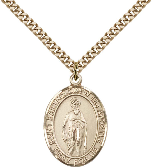 14kt Gold Filled St. Bartholomew the Apostle Pendant with 24 inch Gold Plate Heavy Curb Chain