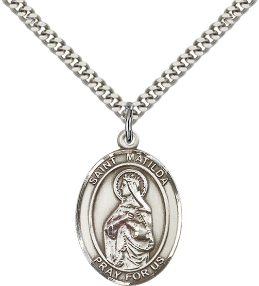 Sterling Silver St. Matilda Pendant with 24 Inch Light Rhodium Heavy Curb Chain