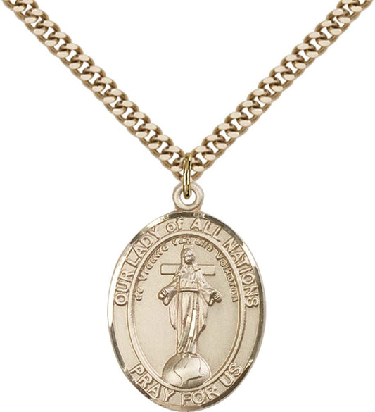 14kt Gold Filled O/L of All Nations Pendant with 24 inch Gold Plate Heavy Curb Chain