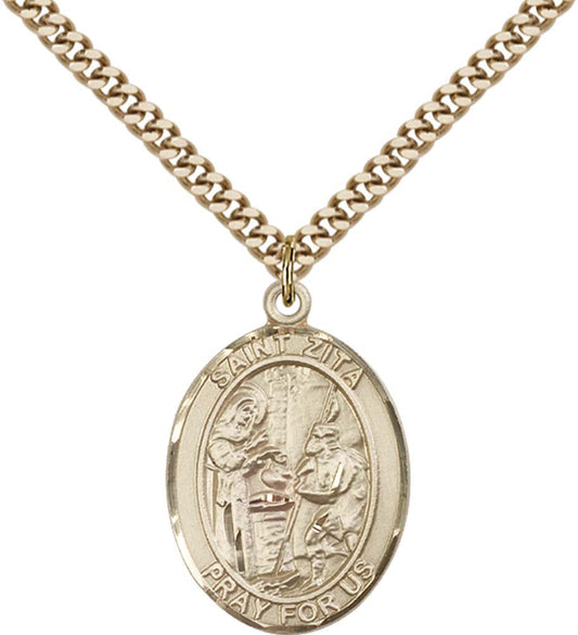 14kt Gold Filled St. Zita Pendant with 24 inch Gold Plate Heavy Curb Chain