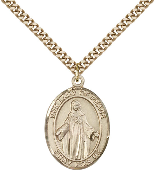 14kt Gold Filled O/L of Peace Pendant with 24 inch Gold Plate Heavy Curb Chain